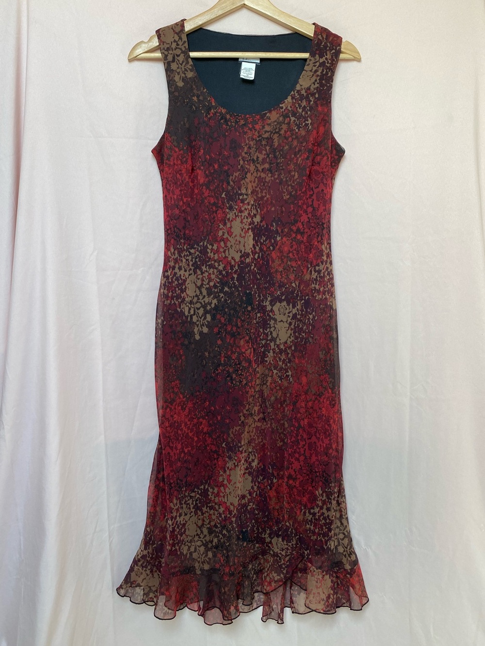 Vintage Y2K Women's Sleeveless Midi Dress Size 10 Whimsigoth Romantic Ruffle Hem